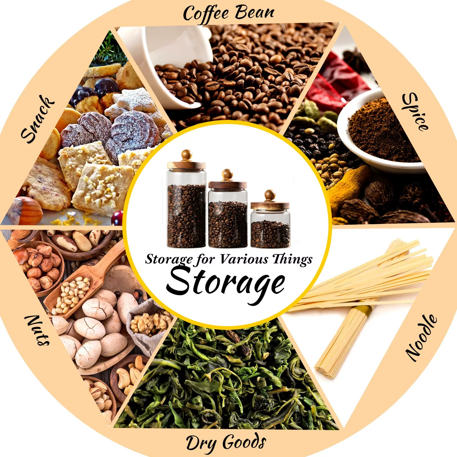 Pot de stockage des aliments en verre avec couvercle en bois
