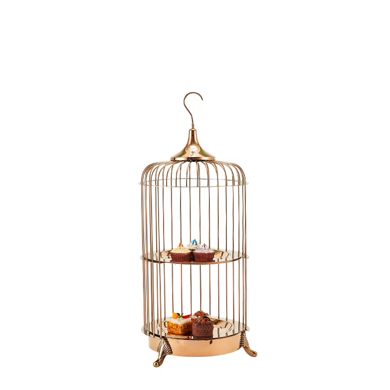 Restauration thé de l'après-midi Buffet doré support à desserts cage à oiseaux gâteau présentoir alimentaire