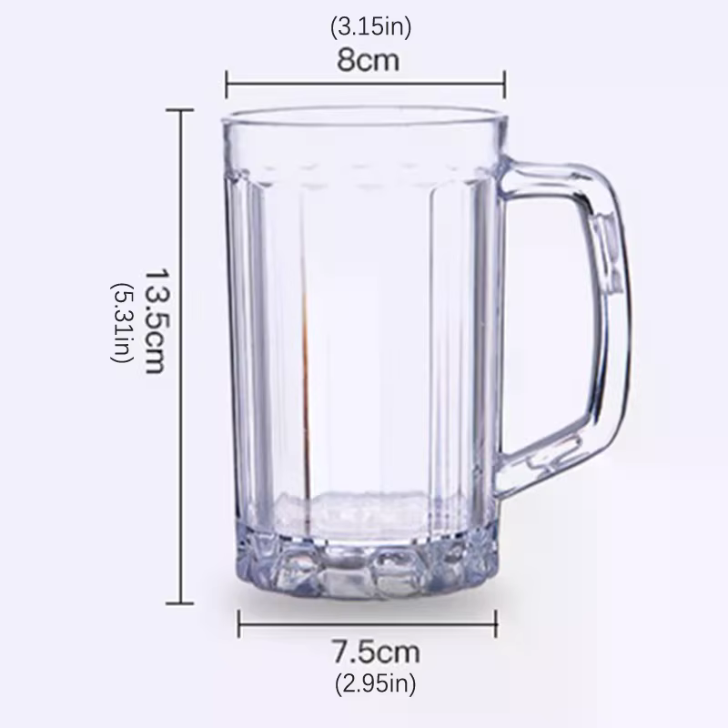 Mug à bière transparent 500 ml en plastique incassable – Idéal pour le petit-déjeuner
