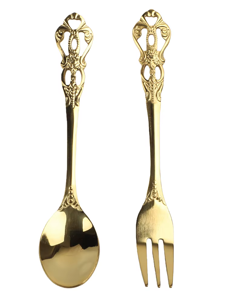 1 paire Vintage or cuillère fourchette ensemble de couverts en acier inoxydable luxe Dessert
