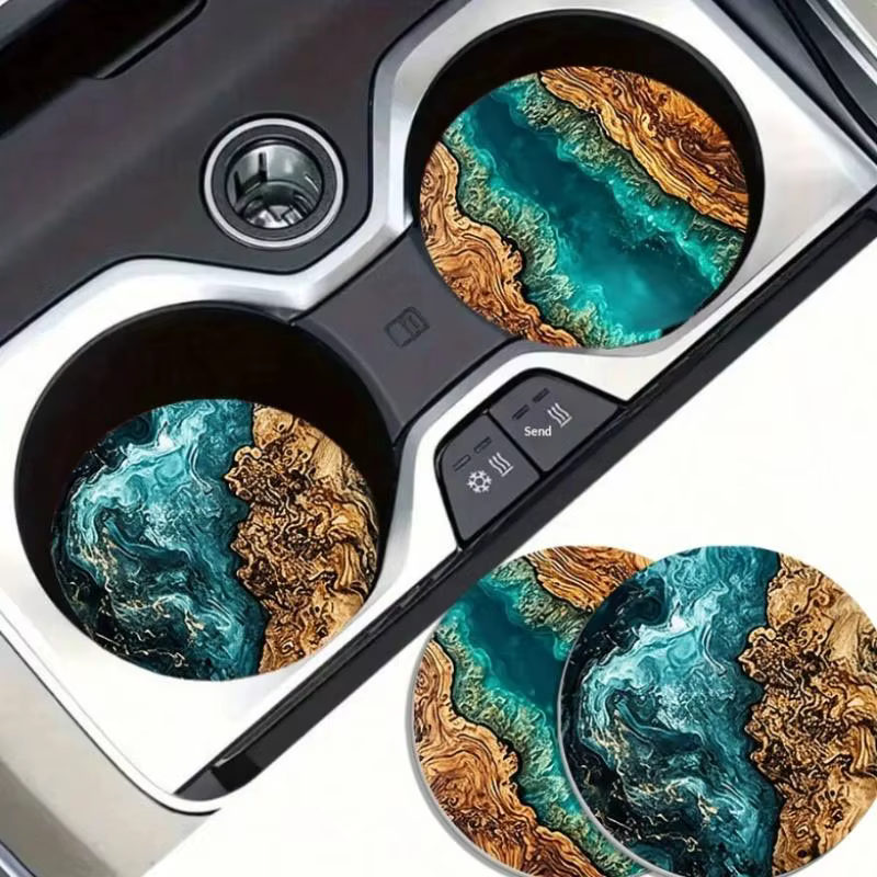Ensemble de sous-verres à motif de vagues océaniques et de grain de bois