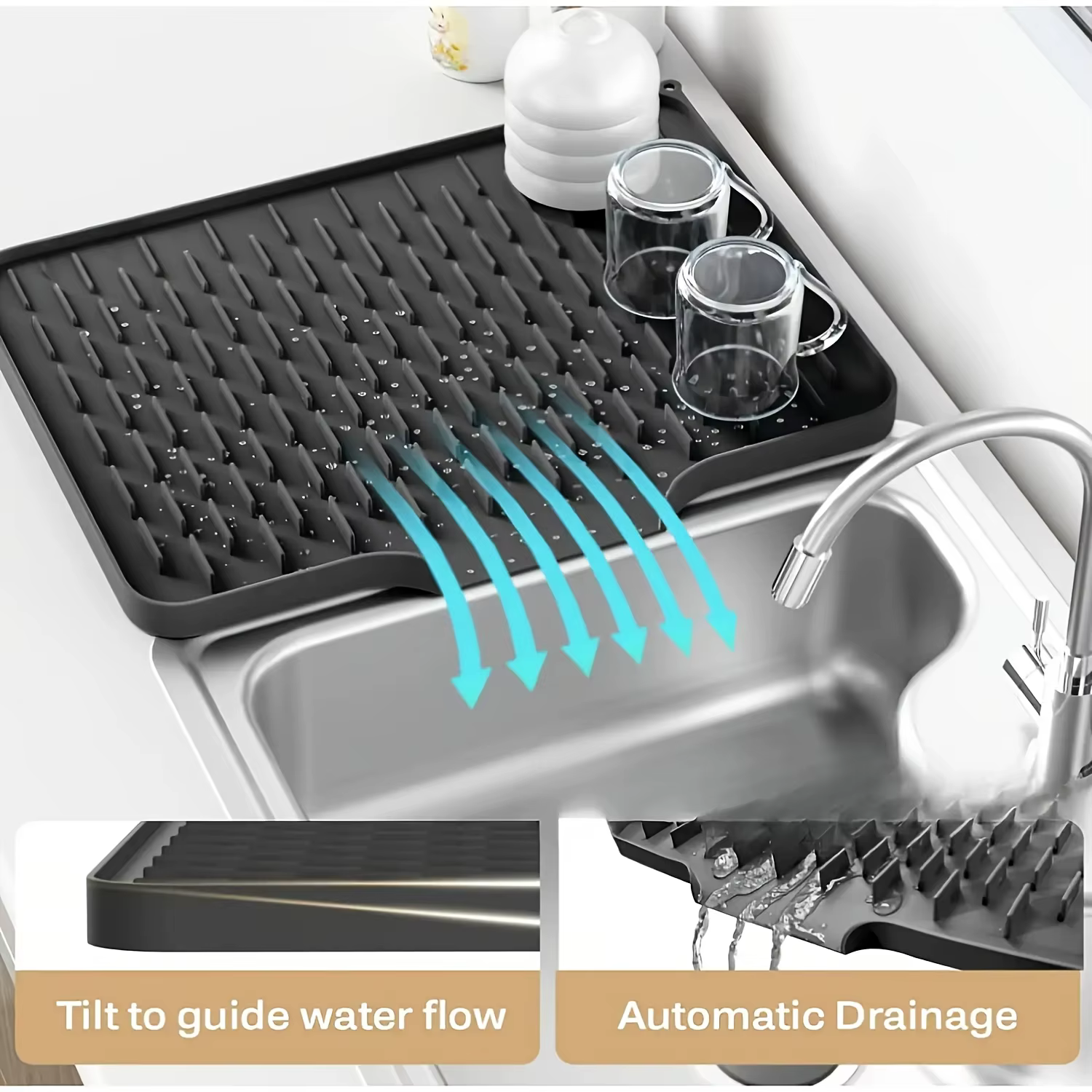 Tapis de vidange de cuisine en Silicone avec conception de Drainage intégrée