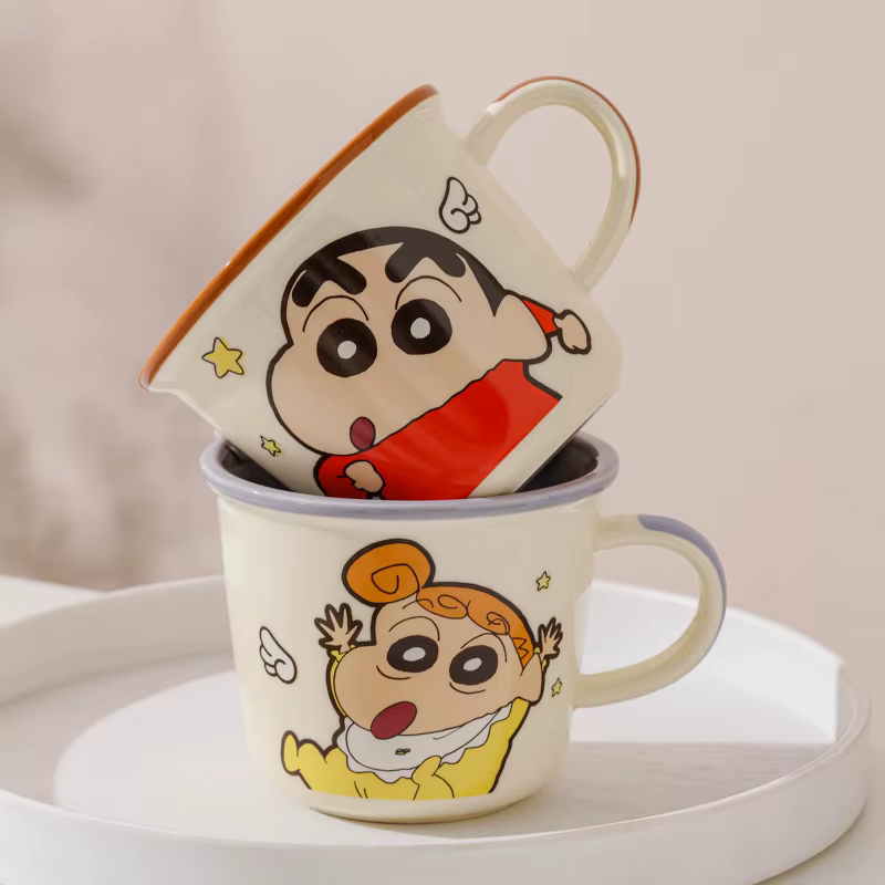 Crayon Shin-chan tasse dessin animé mignon série familiale céramique petit déjeuner lait café céréales tasses cadeaux de Couple pour ami anniversaire