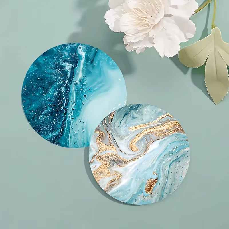 Ensemble de 6 dessous-de-verre et sets de table ronds en bois bleu océan 2D - Décoration