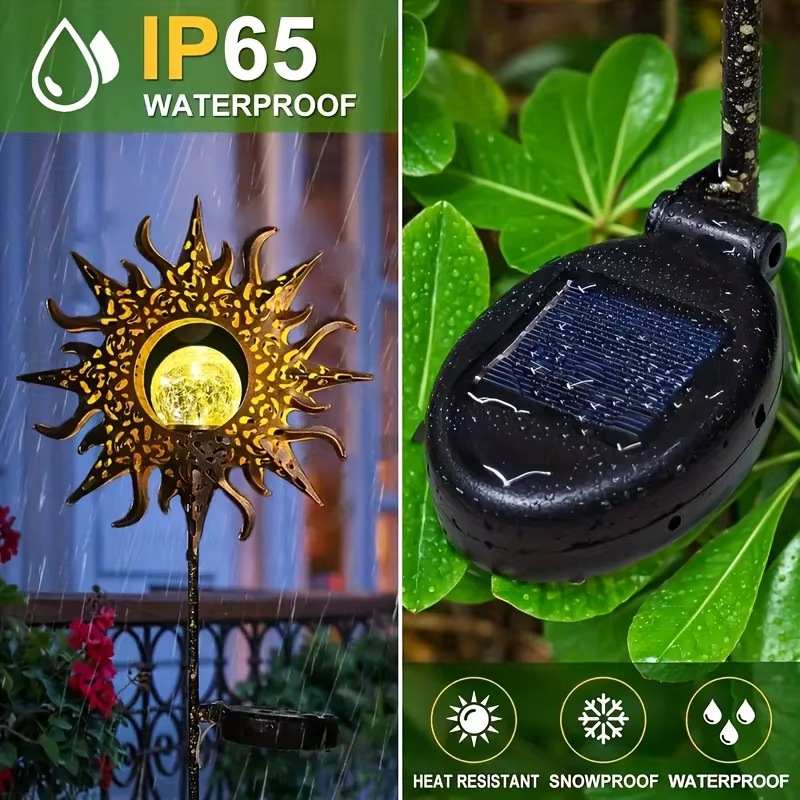 Lampe de projection solaire étanche en forme de cloche creuse, avec projection de soleil sur verre craquelé, pour pelouse, porte, jardin, maison
