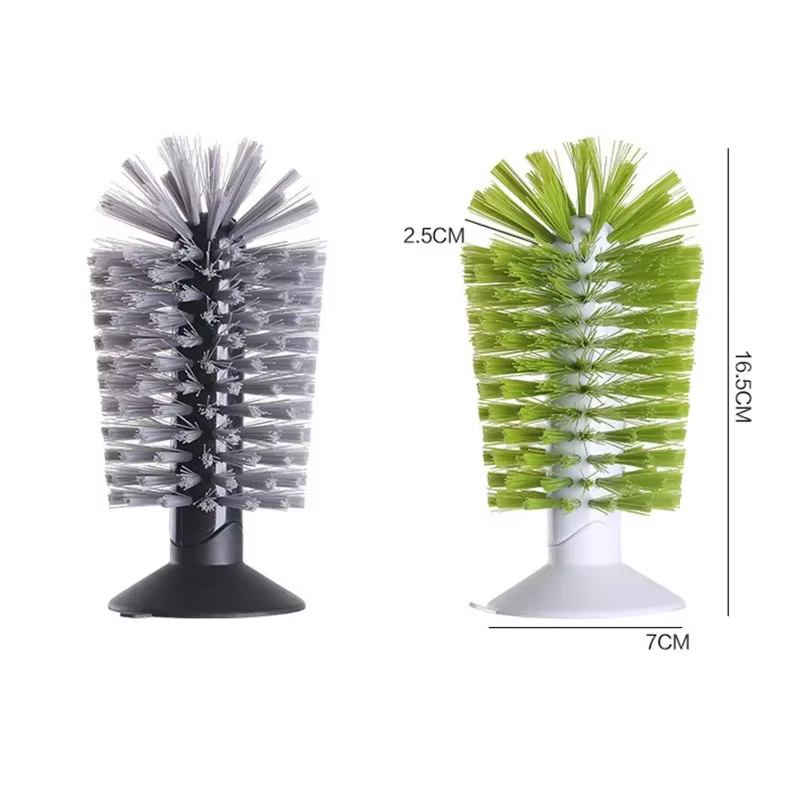Brosse à ventouse pour évier, pour verres à vin, tasses, bouteilles, poignée à poils durables, nettoyeur de stabilité vertical, brosse en verre avec aspiration Cu