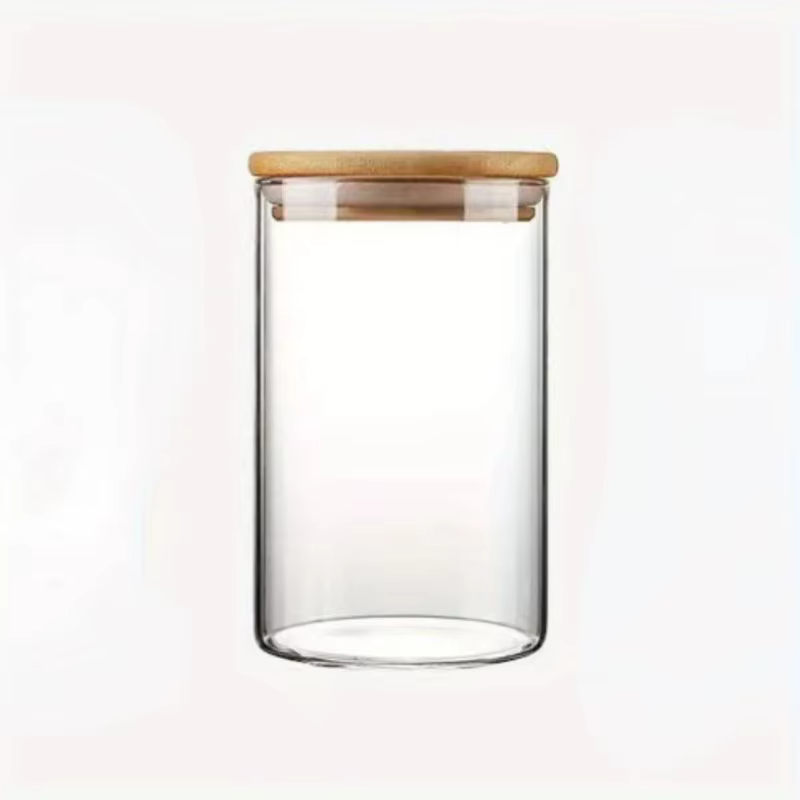 Bocaux de stockage ronds en verre avec couvercle en bambou