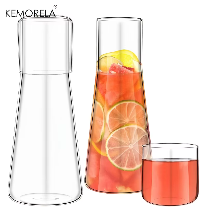 1/2 pièces 30oz clair haute teneur en verre Borosilicate jeu de Carafe d'eau de chevet avec gobelet-broche