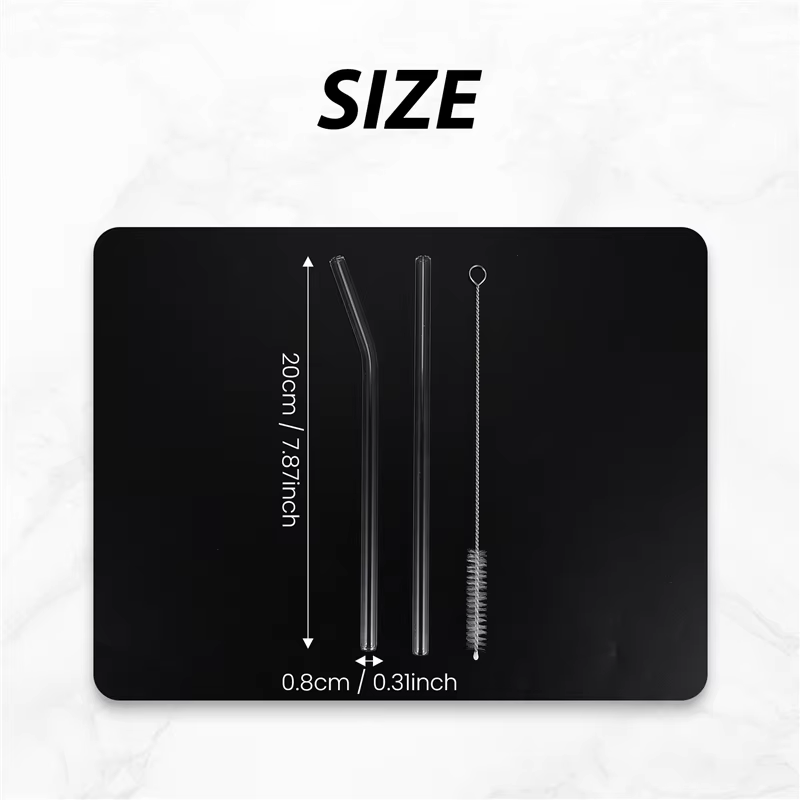 12PCS Pailles en verre transparent réutilisables