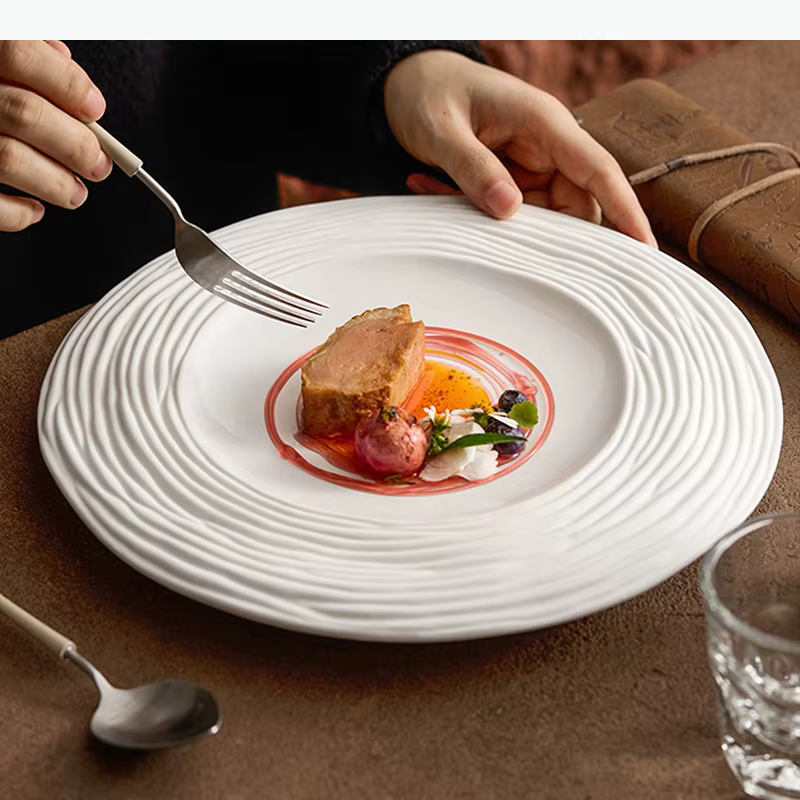 Assiette en céramique à motif ondulé mat, assiette à dessert double couche, assiette à steak, plat à pâtes, assiettes de service, vaisselle de cuisine moléculaire