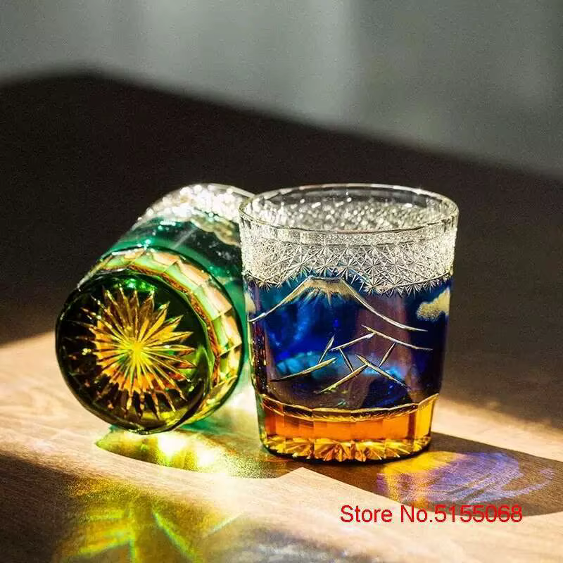 Gravure à la main japon mont Fuji Edo Kiriko verre à whisky ambre cristal verres à vin gobelet