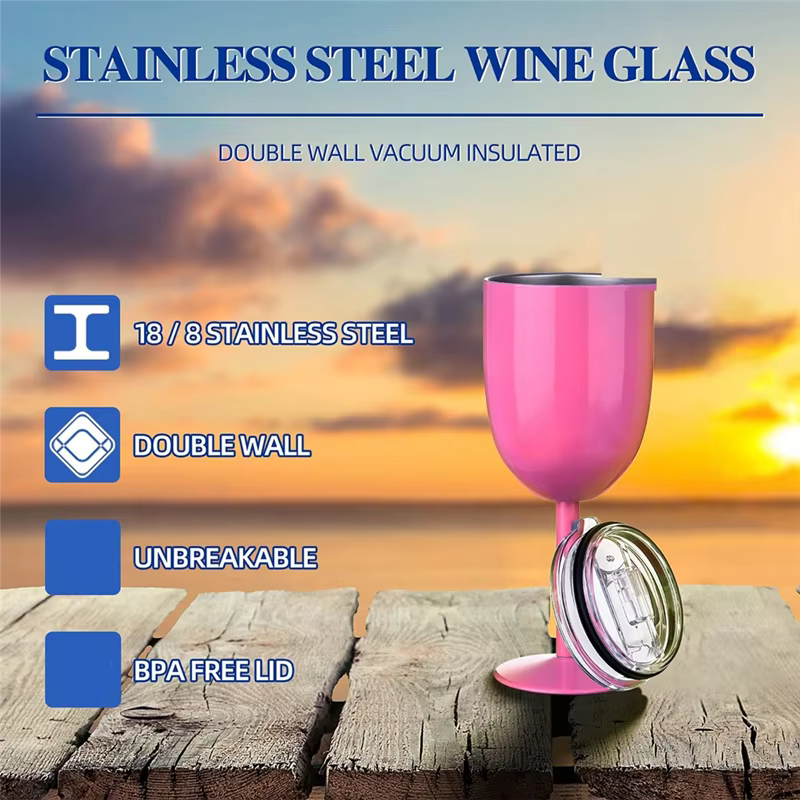 Verres à vin à tige en acier inoxydable avec couvercle