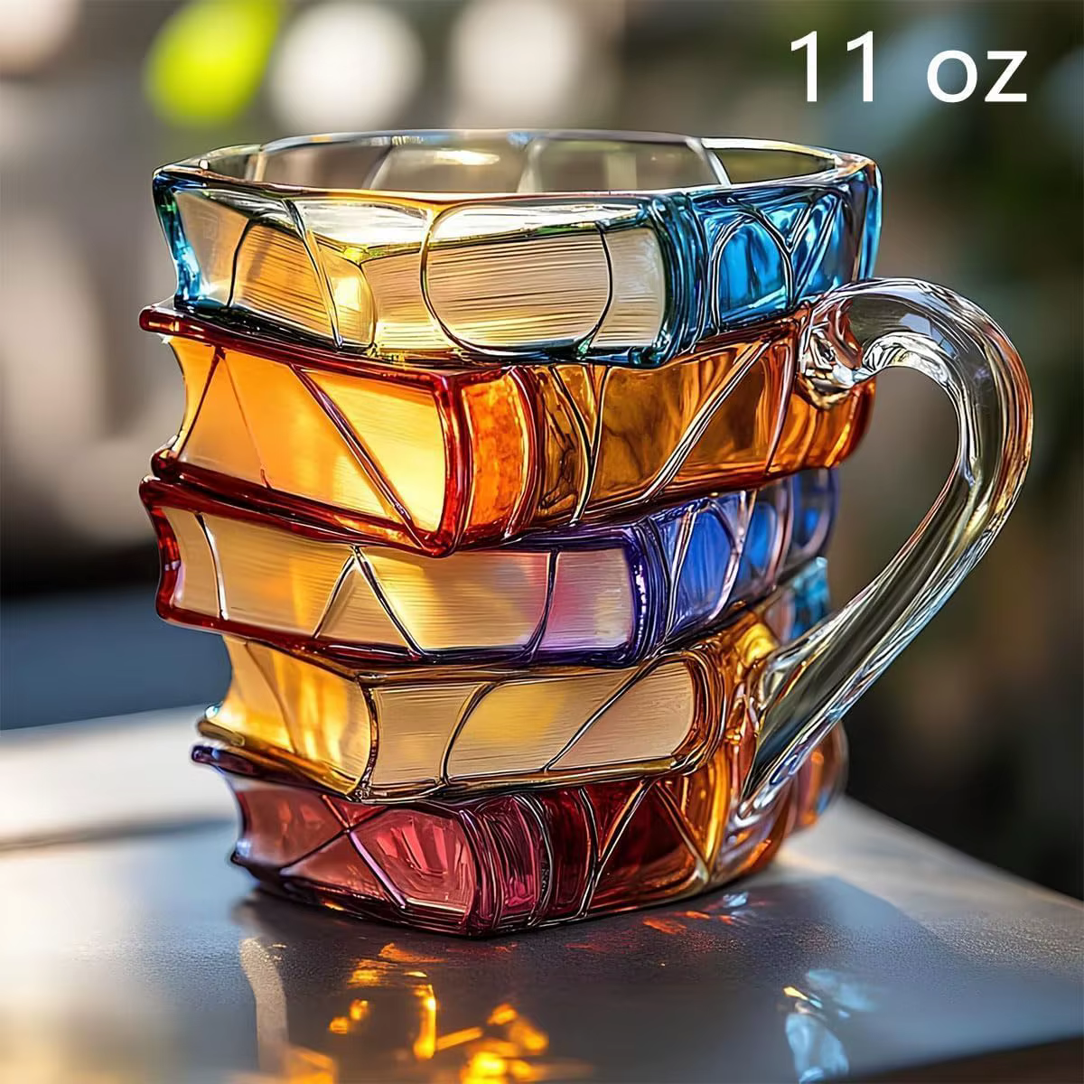 Tasse à livre peinte, tasse à café en verre coloré 3D