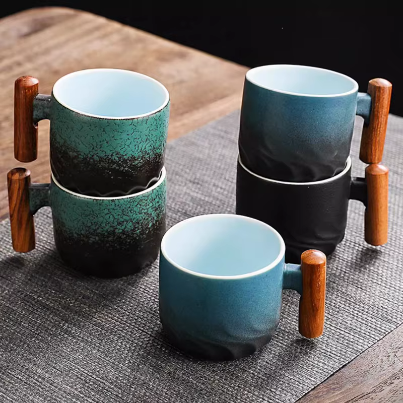 Tasse à café créative faite à la main, exquise, Vintage, avec manche en bois, tasses, verres, cuisine, Bar à manger, maison