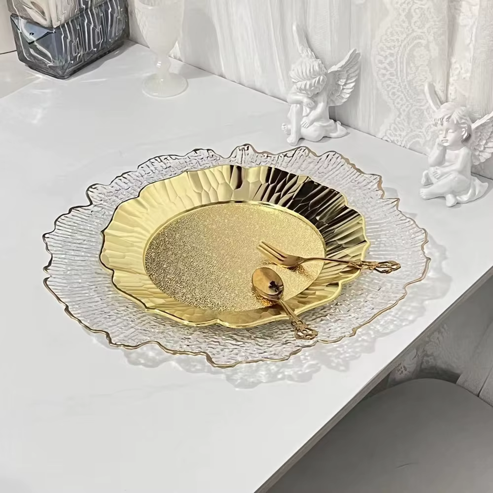 100 pièces de sous-assiettes transparentes décoratives de 33 cm pour la table