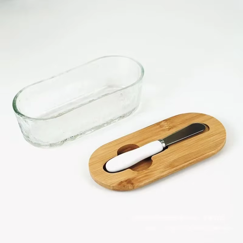 Porte-beurre en verre avec couvercle et couteau à beurre