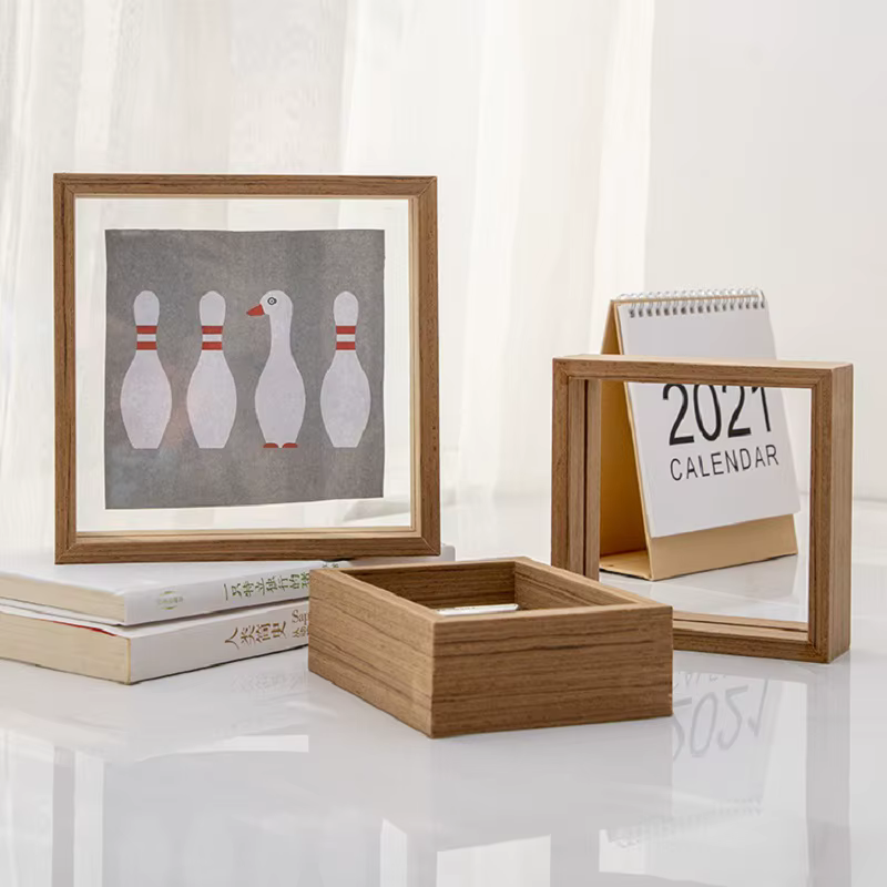 Cadre d'affichage en bois massif transparent, verre double face, cadres photo, boîte d'ombre