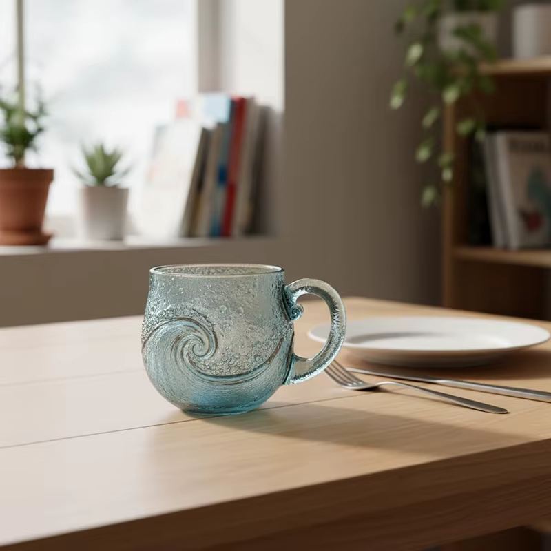 Tasse ondulée en verre de mer 12 Oz