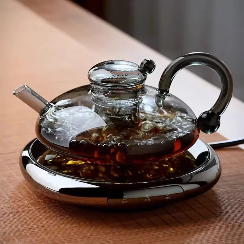 Théière en verre noir transparent