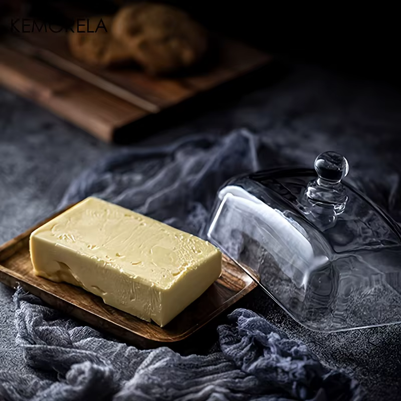 Beurre vintage avec couvercle en verre - Assiette à dîner rectangulaire élégante