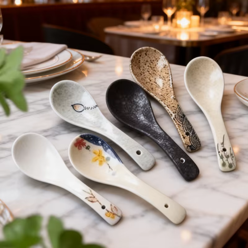 6 cuillères à soupe en céramique de style japonais | Six motifs différents