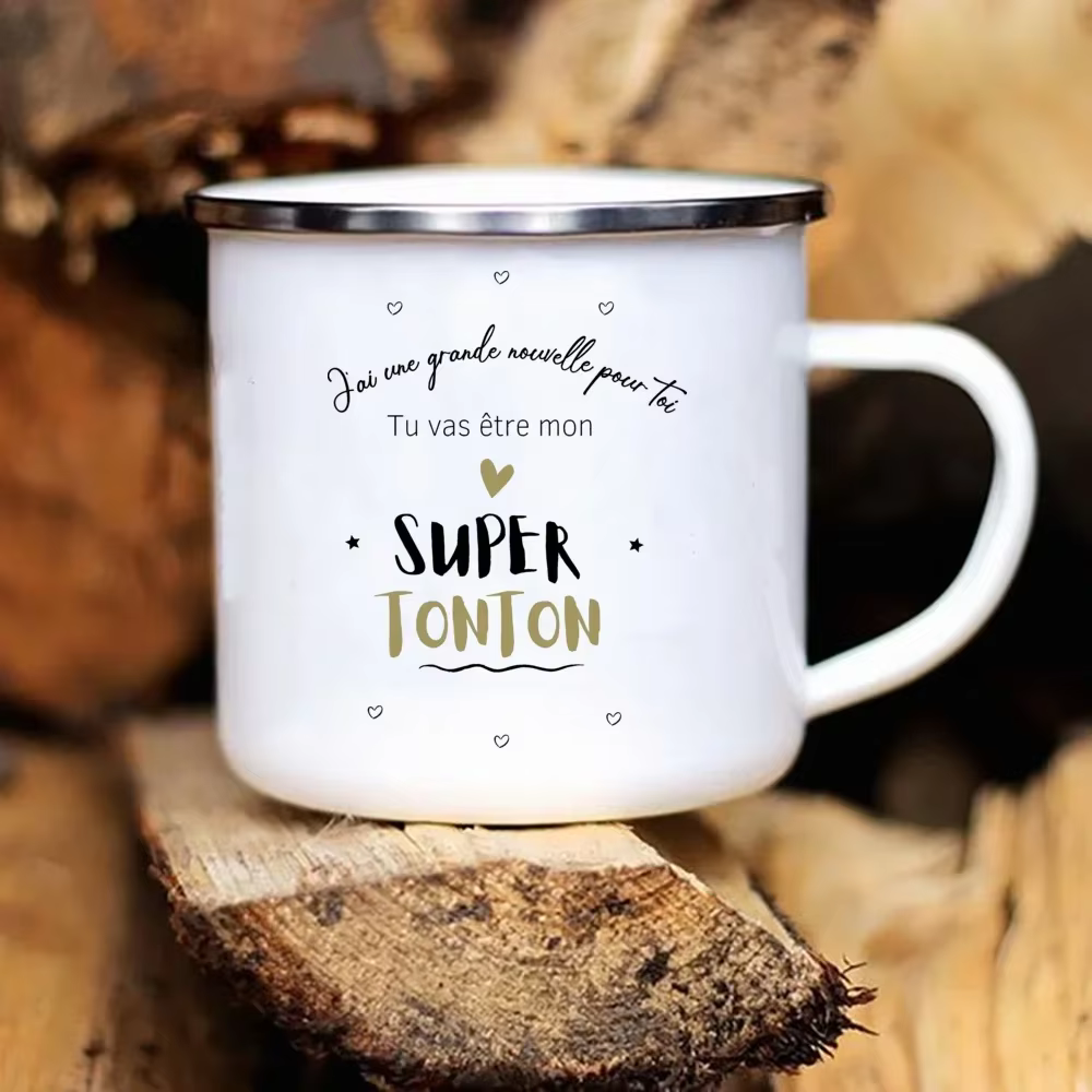 Tasse en émail imprimée française frère amis boisson lait tasses à café annonce de grossesse