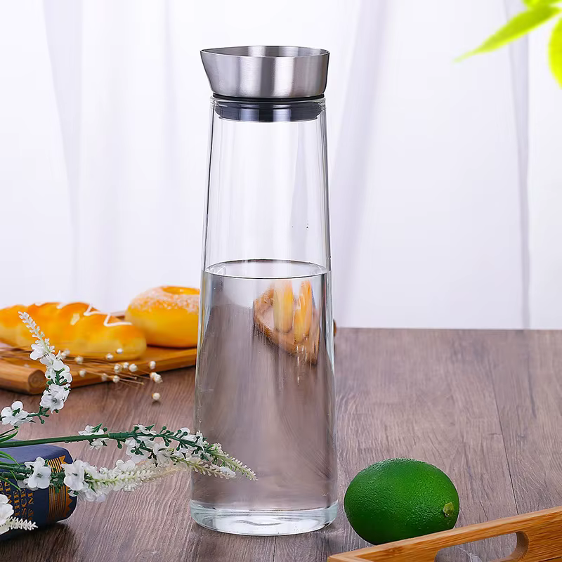 Bouteille d'eau en verre épaissi 1L/1.5L avec couvercle en acier inoxydable