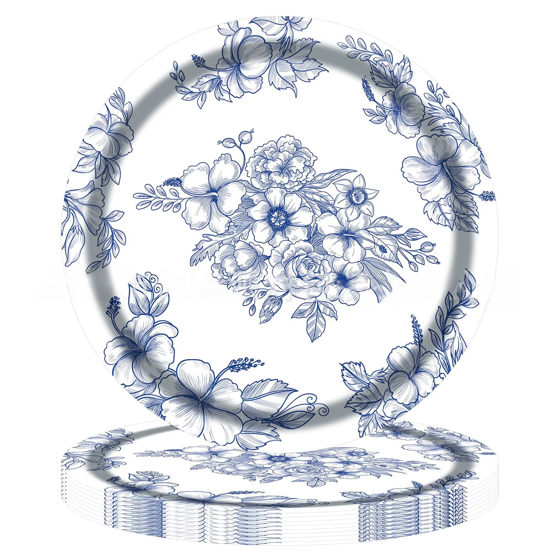 Ensemble de vaisselle de fête en porcelaine blanche et bleue minimaliste de Style chinois