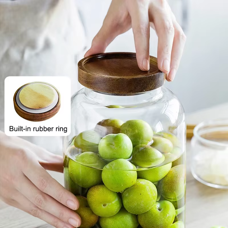 KEMORELA 3L pots de verre de cuisine avec couvercle hermétique d'acacia pour farine et sucre récipient de nourriture