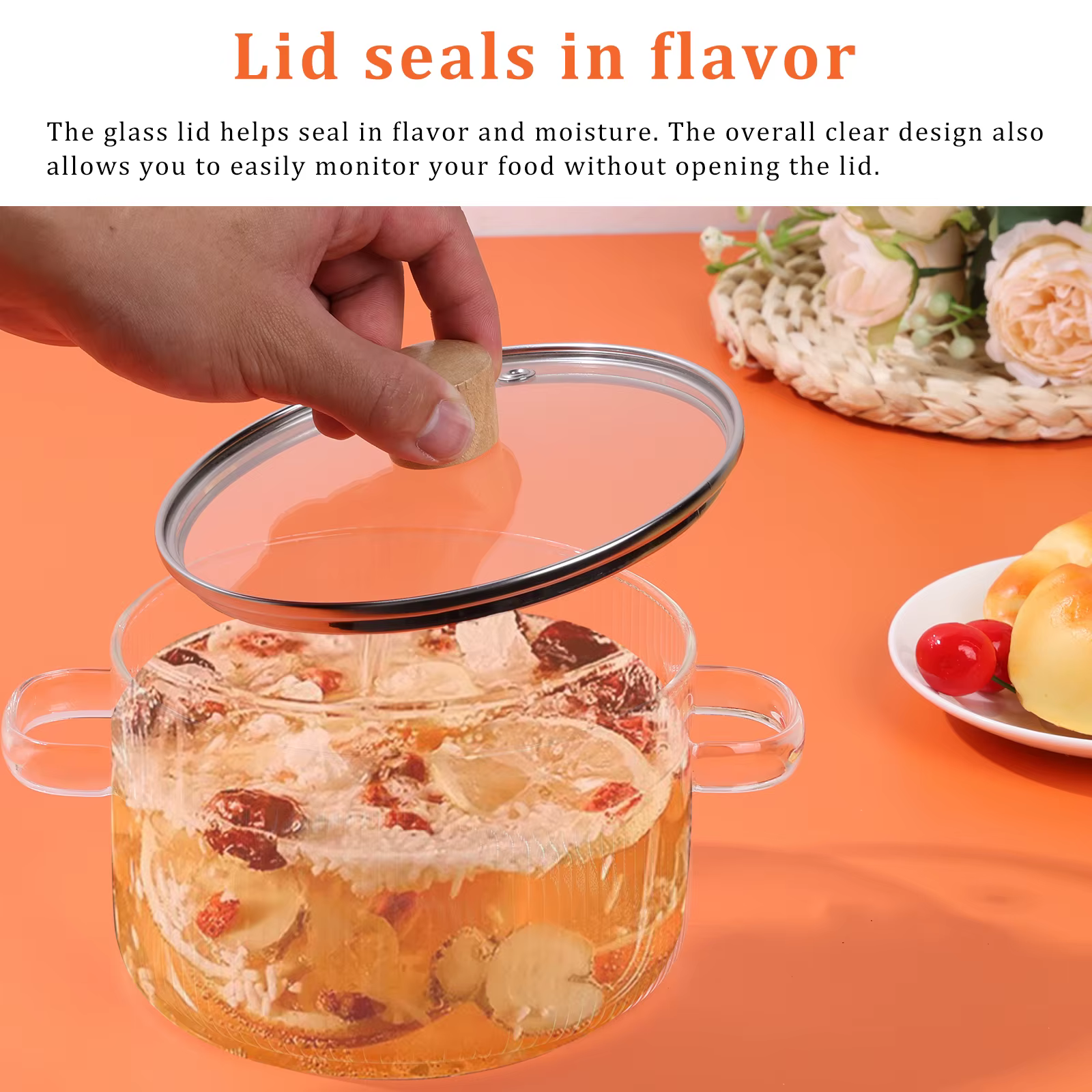 Casserole en verre transparente avec couvercle