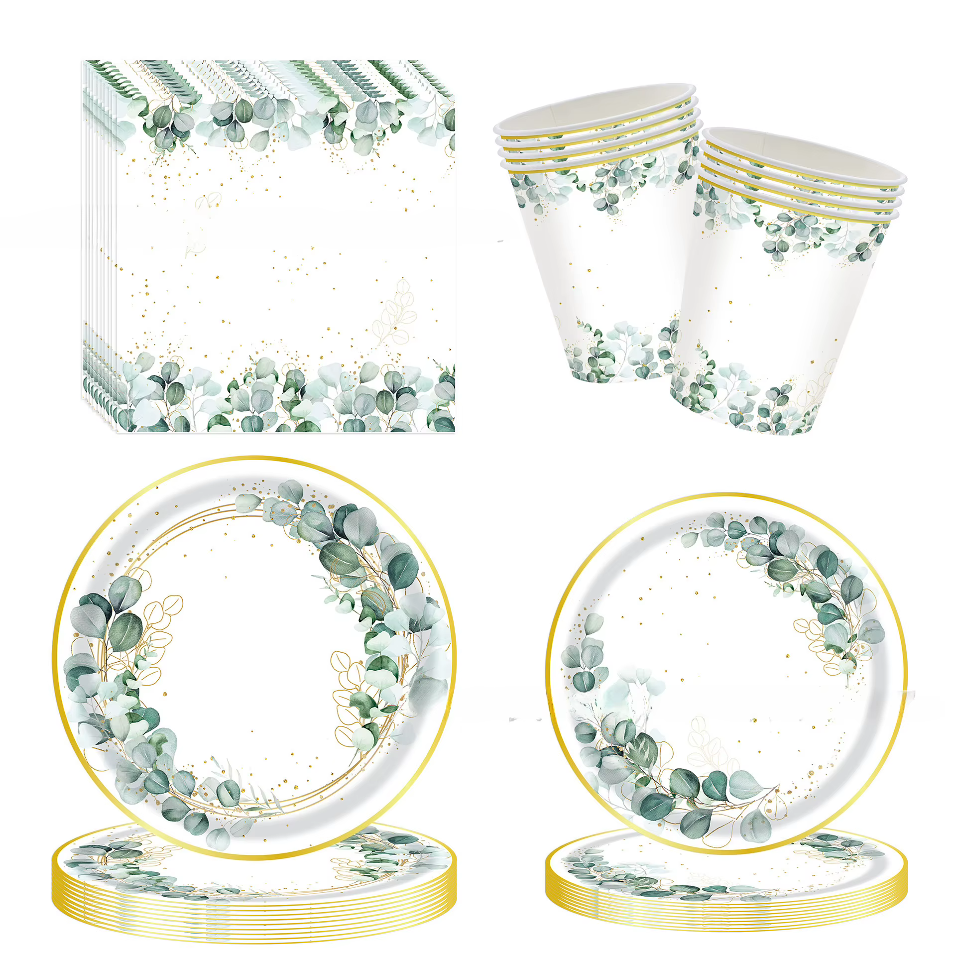 Ensemble de vaisselle jetable minimaliste en eucalyptus
