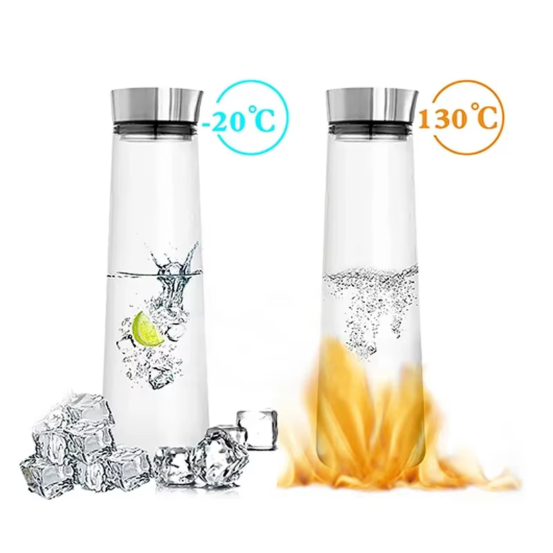 Grande bouteille d'eau en verre épaissie avec couvercle en acier inoxydable
