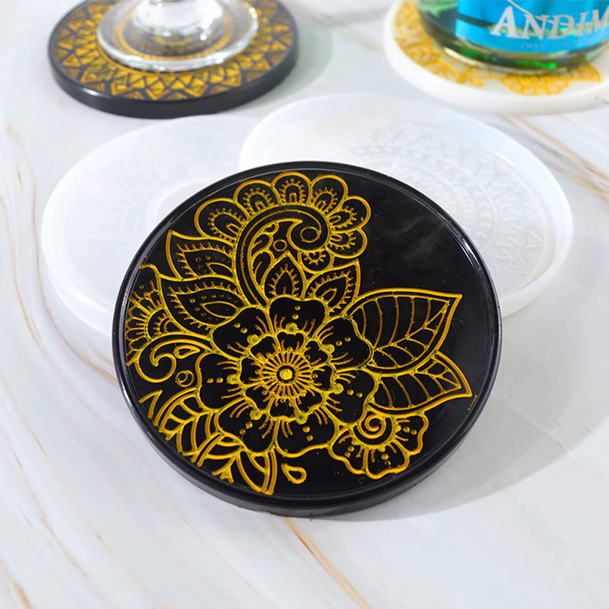 Moule rond en Silicone pour dessous de verre à fleurs