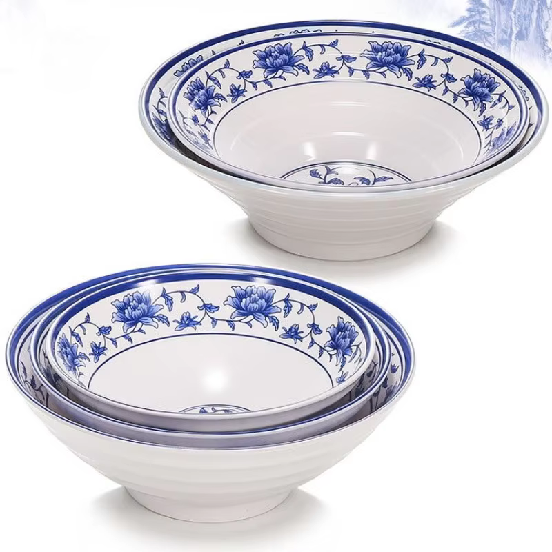 Filles en plastique bleu et blanc en porcelaine de mélamine