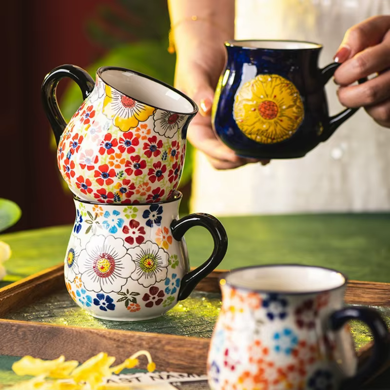 Tasses en céramique créatives Vintage dessinées à la main