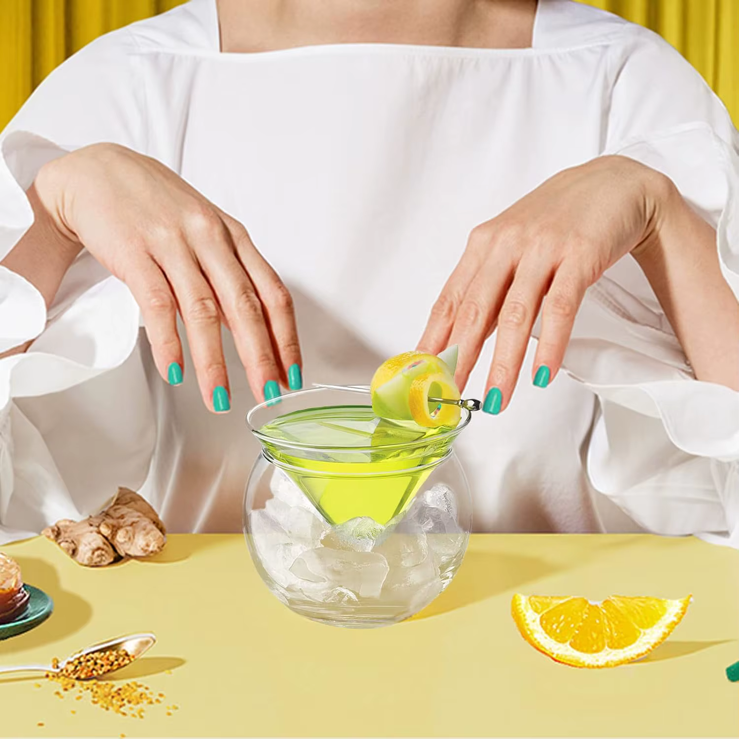 Verres à Cocktail Martini sans tige, avec refroidisseur, plat de service avec support à glace, ensemble de serveur de Caviar en verre, refroidisseur de Cocktail pour liqueur