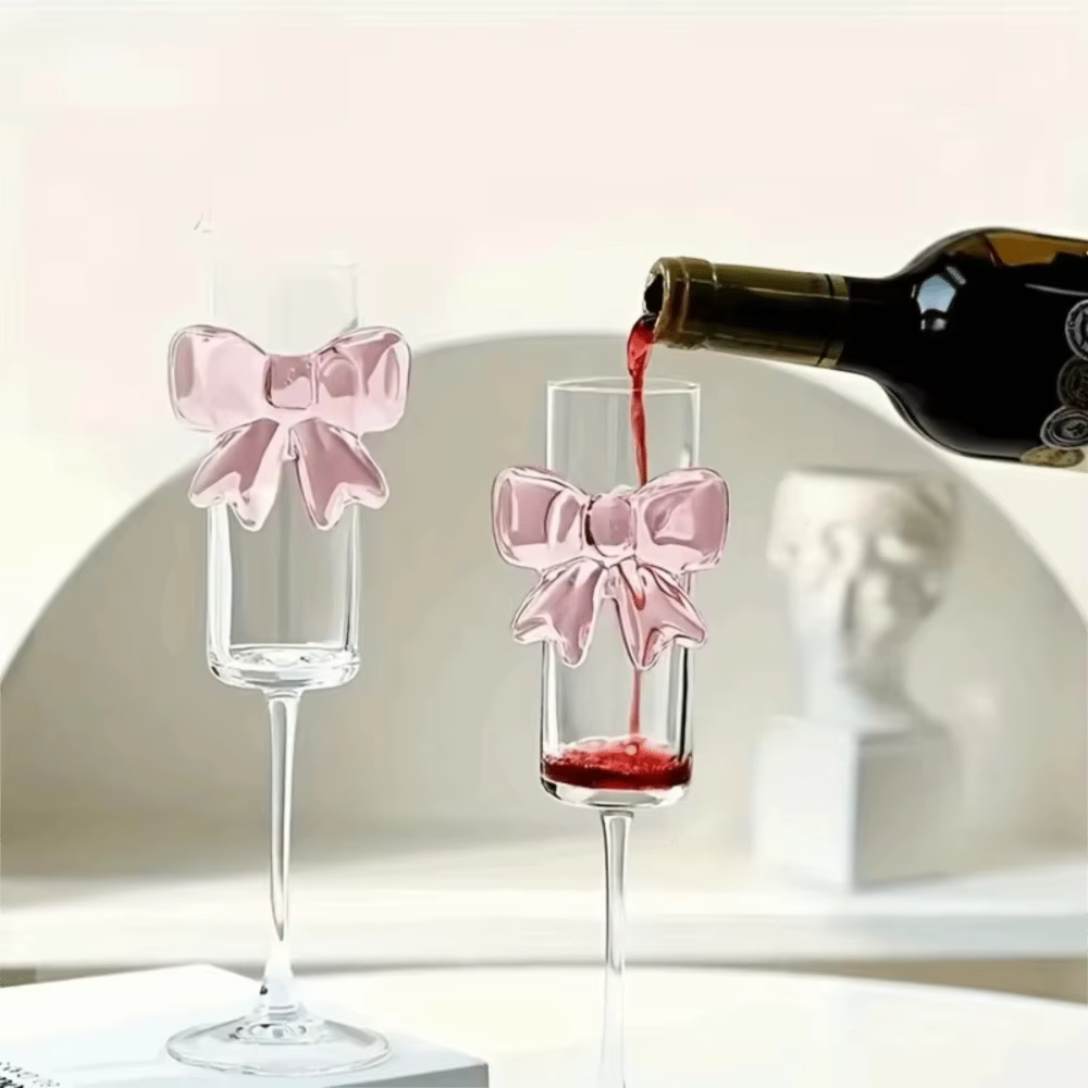 Verre à Champagne avec nœud rose clair