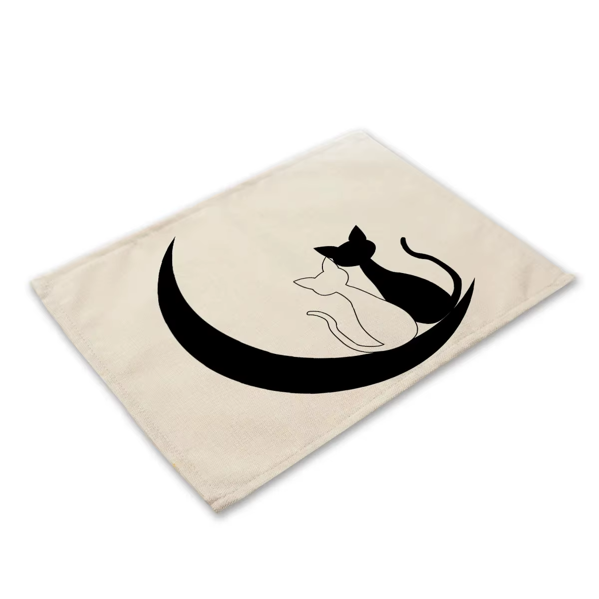 Joli set de table en lin motif chat noir, style occidental, résistant à la chaleur pour la décoration intérieure