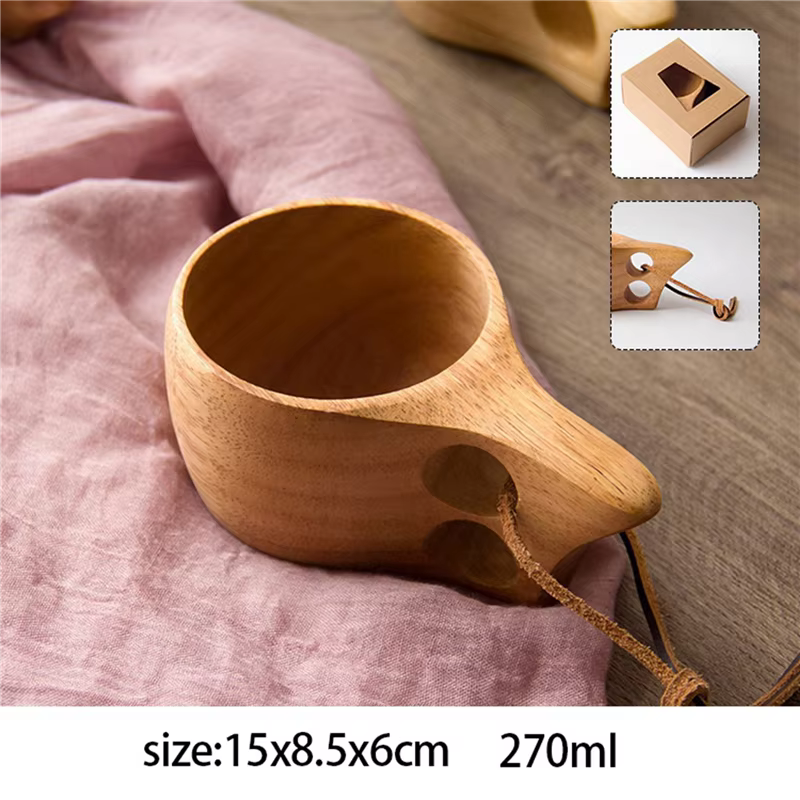 4PC Style nordique tasses en bois faites à la main finlandais traditionnel extérieur 200Ml