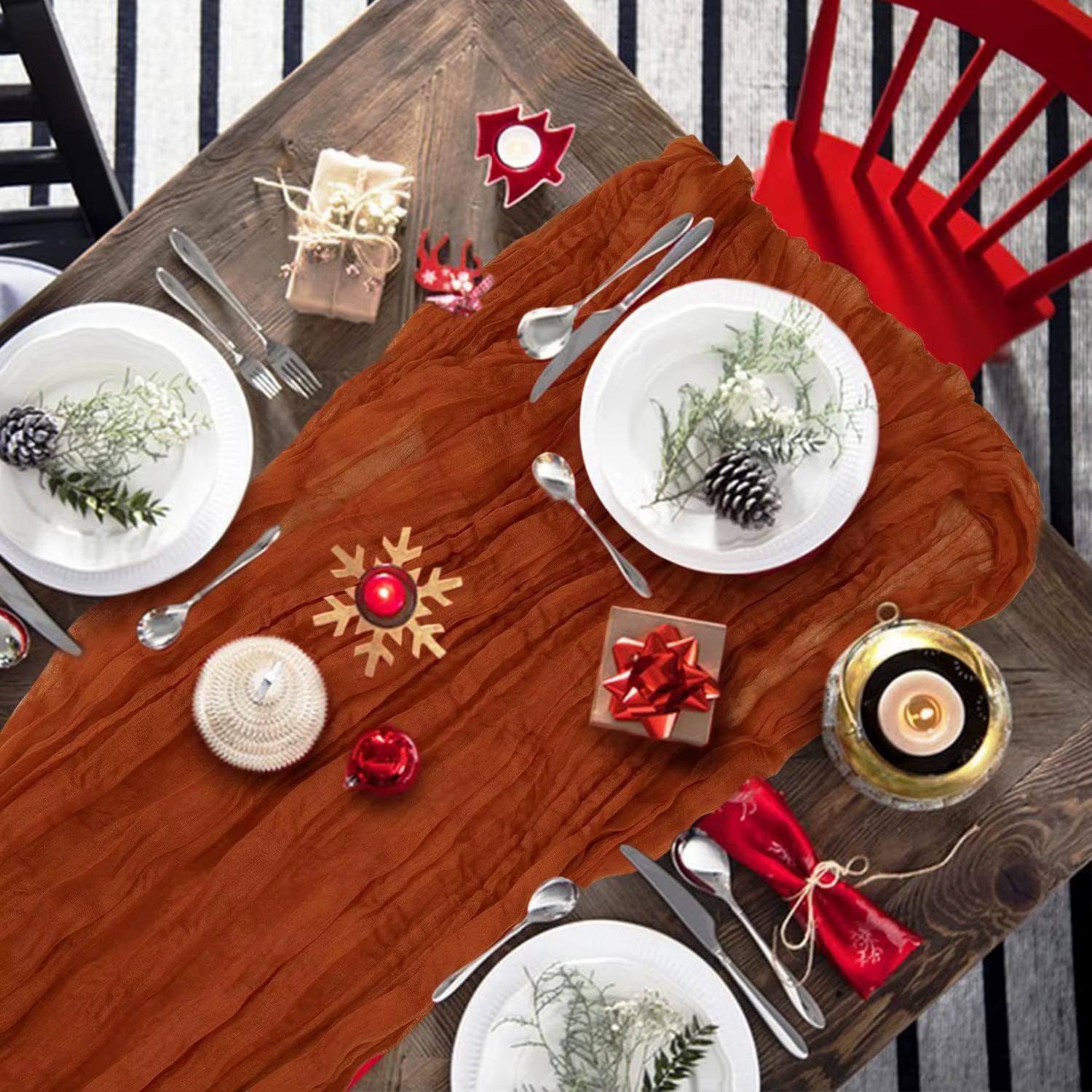Chemin de Table en gaze de noël de 120 pouces