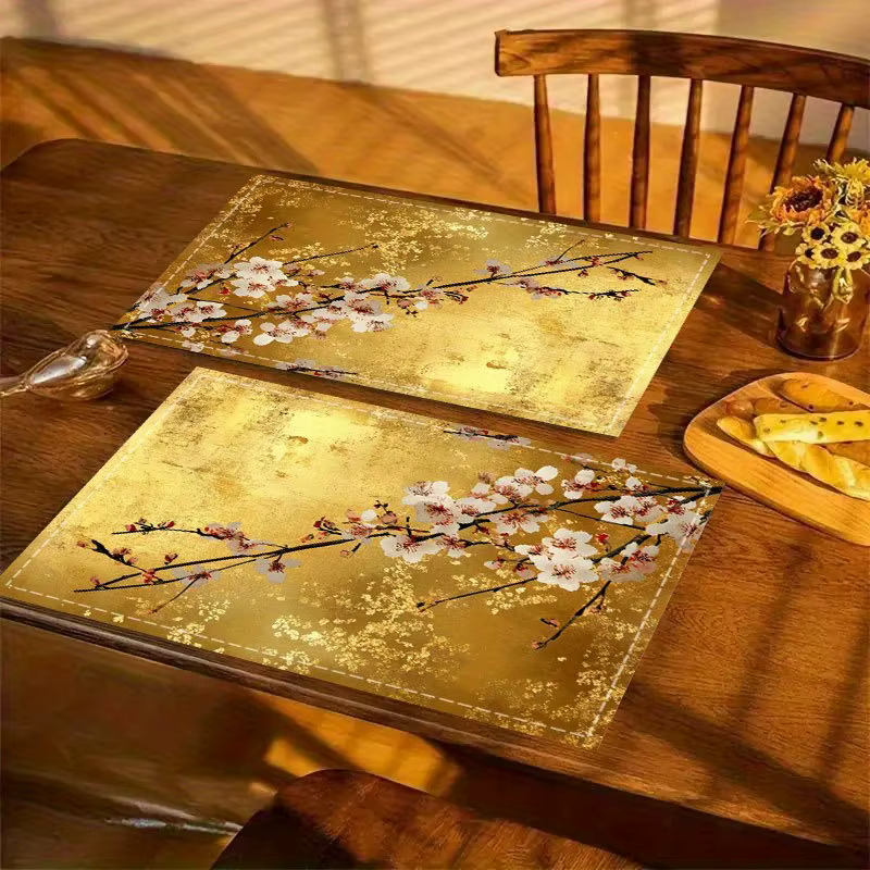 Lot de 1 élégant set de table floral doré de style chinois