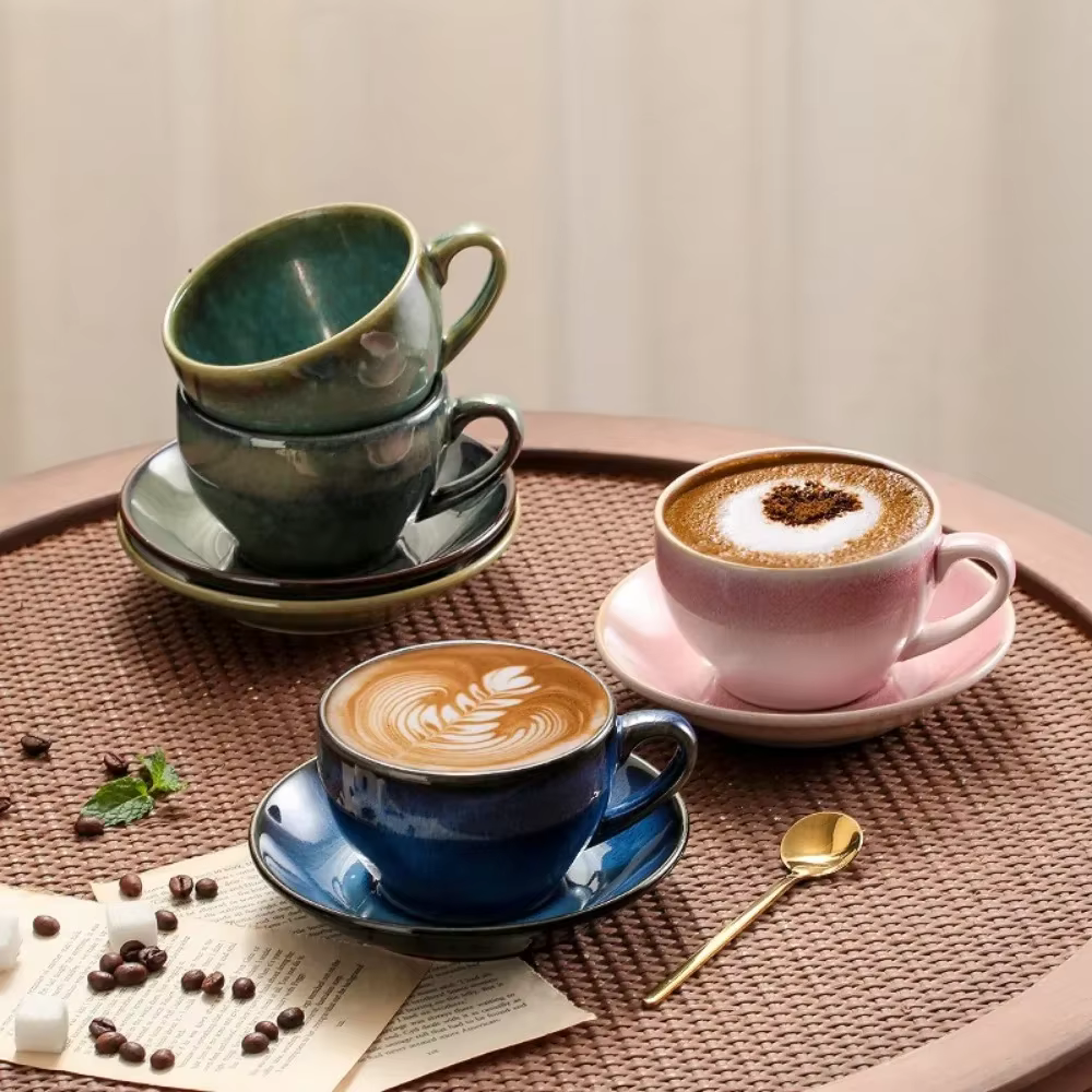 Tasse à café en céramique rétro tournée au four Cappuccino Latte fantaisie en relief Art
