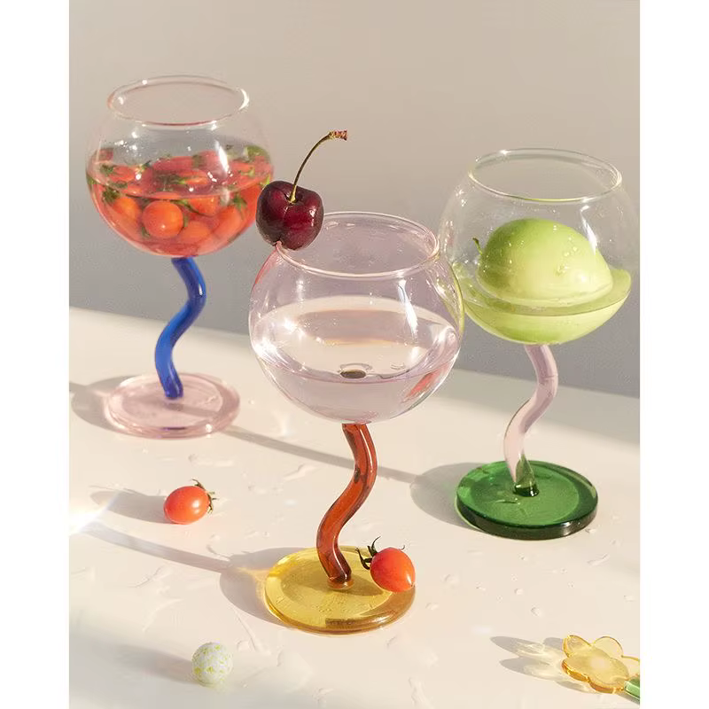 300ml 10oz 1 PC nouveau créatif coloré rond verres à vin tasse avec tige torsadée verre gobelet