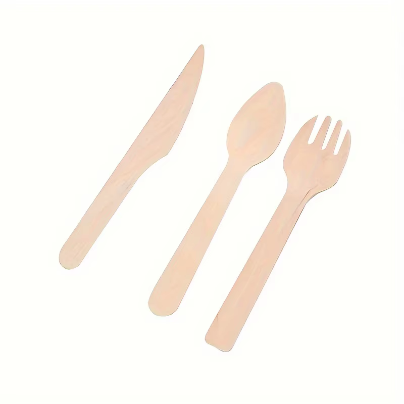 Cuillères/couteaux/fourchettes en bois jetables de 16cm, vaisselle, au lieu de cuillères en plastique biodégradables, jetables, 100 pièces