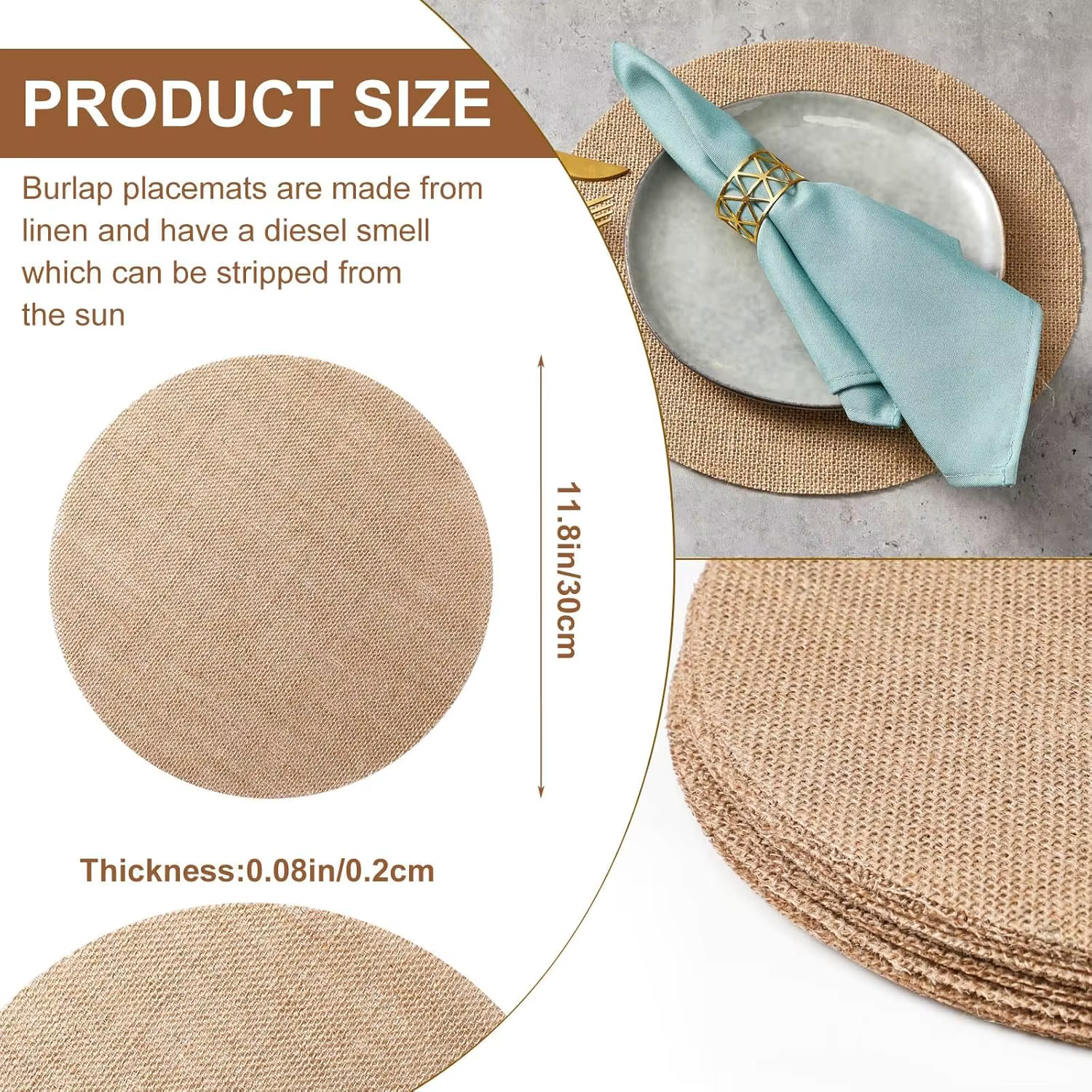 Napperons ronds en toile de jute