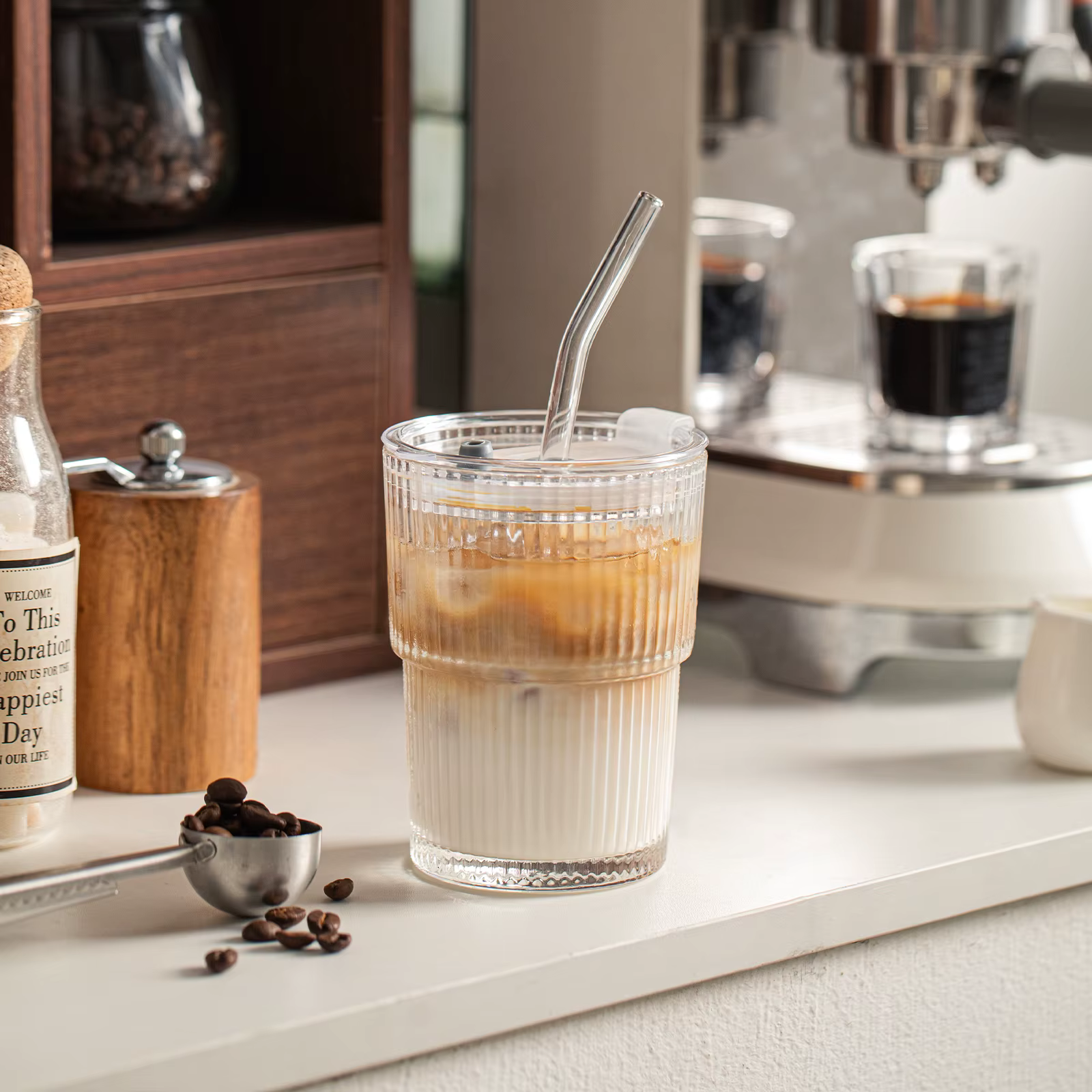 1/2 pièces 450ml tasse en verre à rayures tasses à boire
