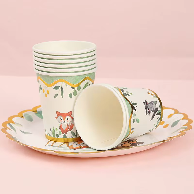 Assiettes de fête d'anniversaire en forêt, tasse, vaisselle, décor de fête d'anniversaire pour enfants, 1er Animal, forêt, Jungle, fournitures de fête prénatale