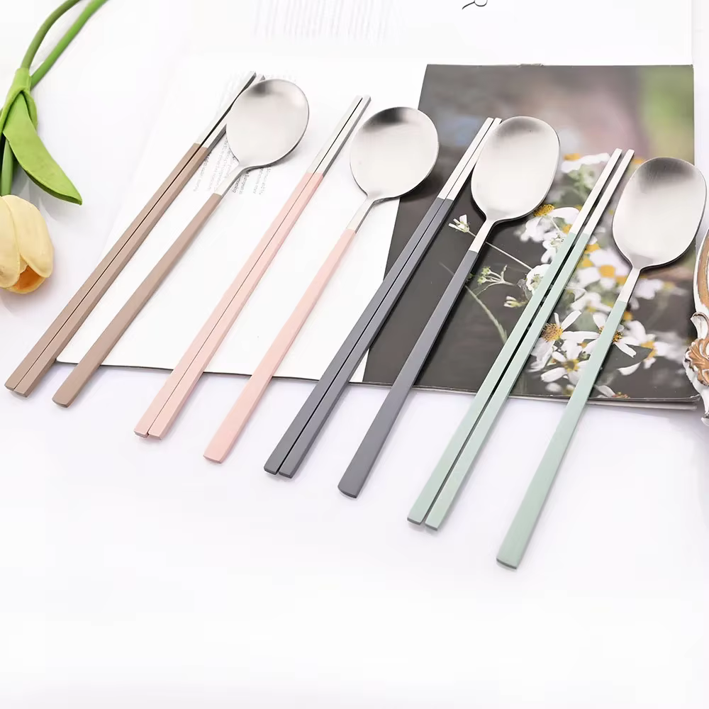 8 pièces coréen service de vaisselle argent haute qualité en acier inoxydable ensemble de couverts mat dîner cuillère