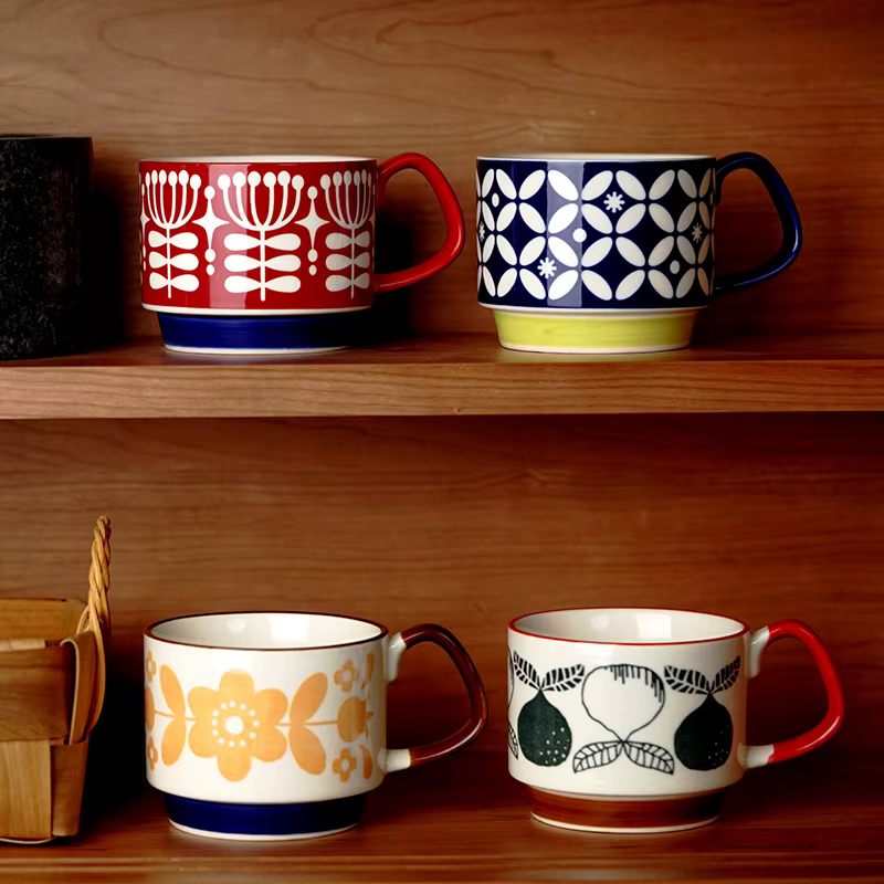 Tasse à café à fleurs japonaises rétro en céramique