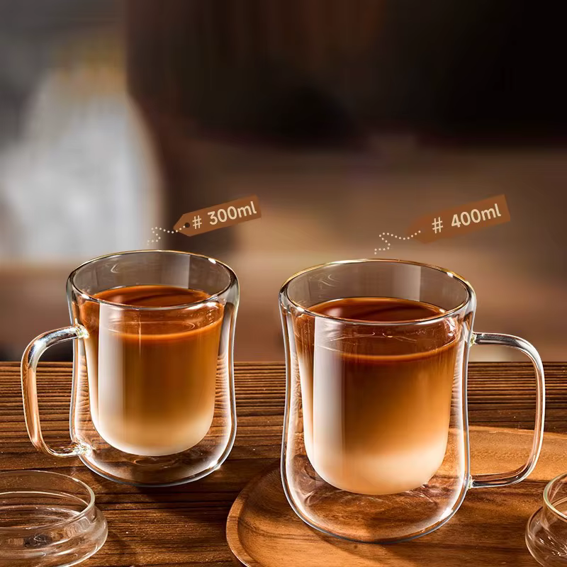 FOME 1/2/4 pièces tasses à café en verre à Double paroi tasse à expresso transparente avec poignée pour boisson chaude